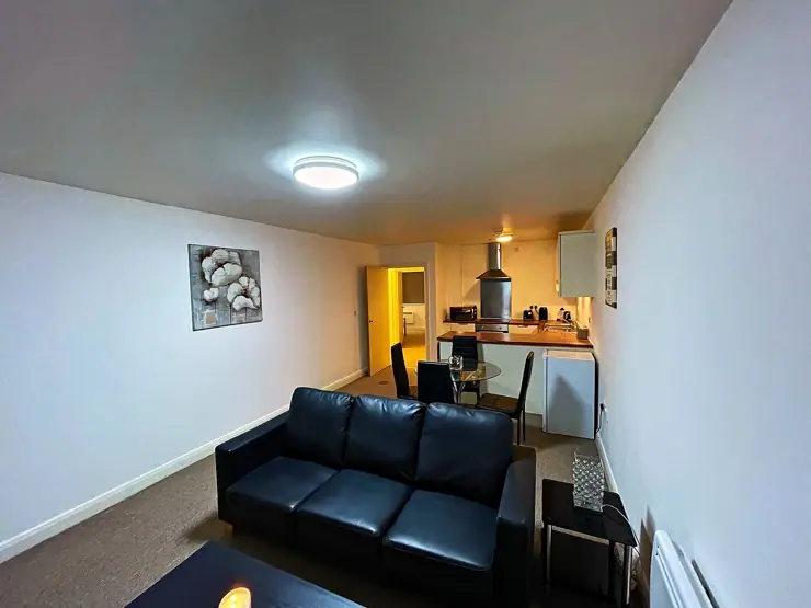 A living room in a managed apartment on Denmark Road